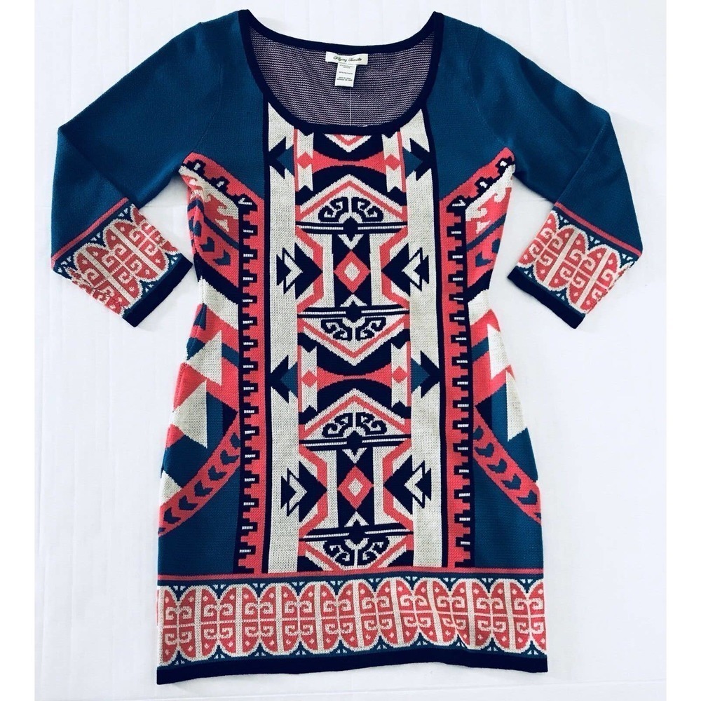 Flying Tomato | Womens Size M Sweater Dress Aztec Fitted Slimming Pullover